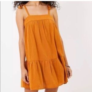NWT Ann Taylor LOFT Beach Gauze Boho Sundress Dress Tie Strap Orange Ruffle Hem